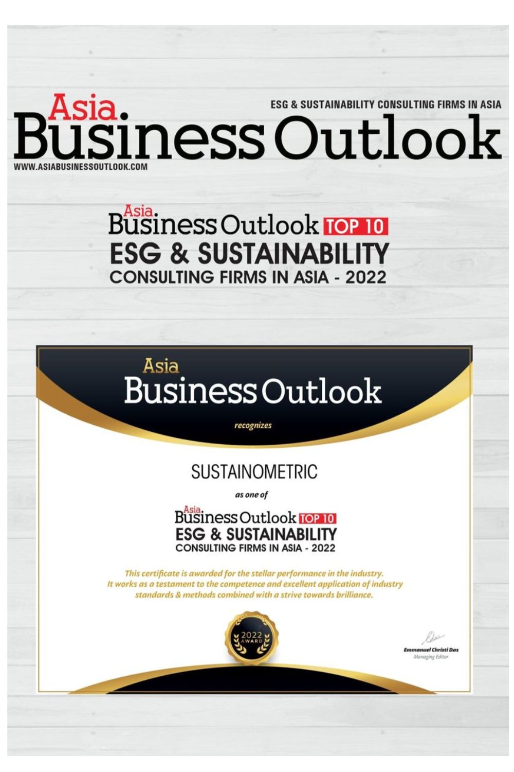 Business Outlook Top 10 - ESG & Sustainability Consulting Firms in Asia - 2022 - SustainoMetric